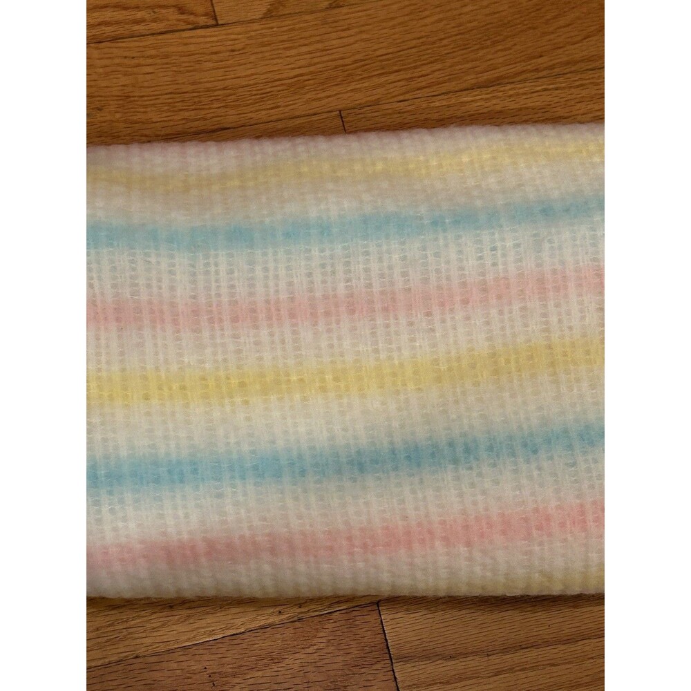 VTG Beacon Acrylic Baby Receiving Blanket Pastel Stripe Waffle Weave USA made